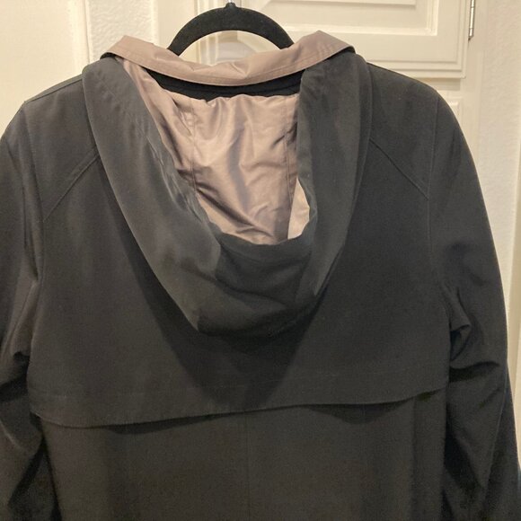 NWT Gallery Womens Trench Raincoat Sz Med Removable Hood Water Resistant Black - Picture 10 of 15